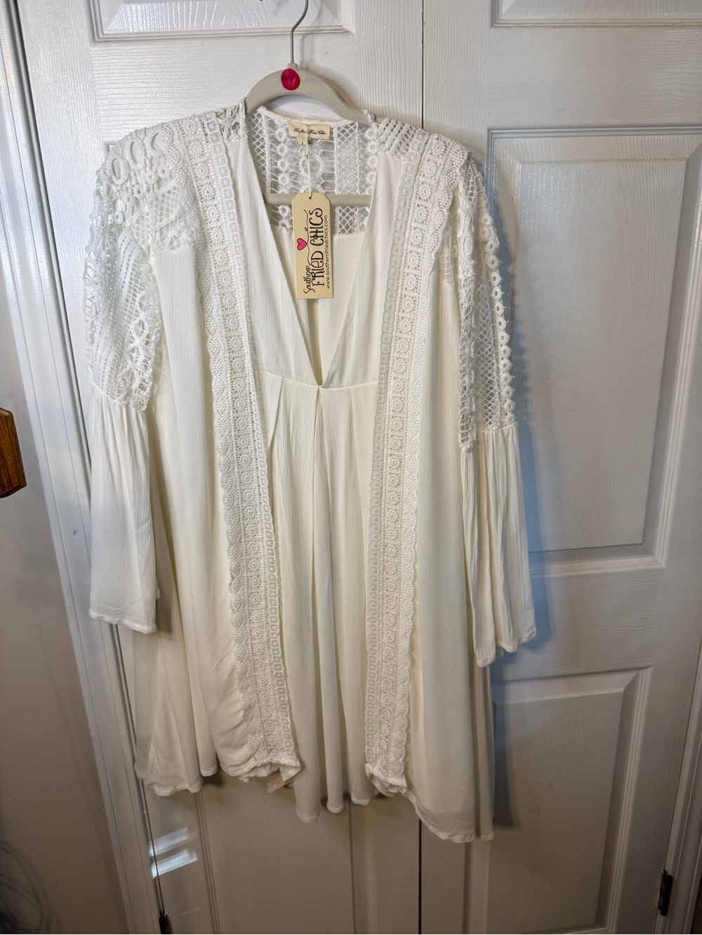 Southern Fried Chics Embroidered Ivory Boho Tunic or Dress